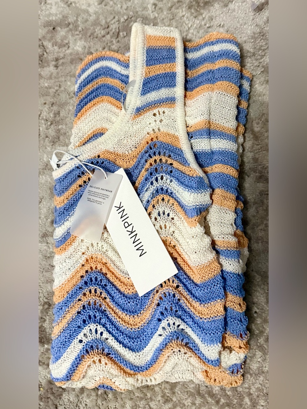 MINKPINK Striped Wave Knit Tank - Blue, Peach & Cream